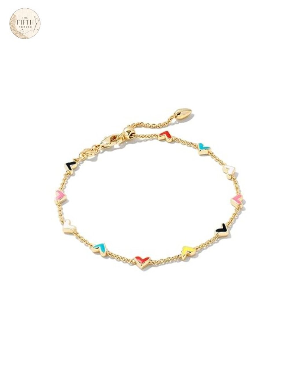 Gold Plated Brass Link Chain Bracelet with Hand-Painted Hearts, Lobster Clasp
